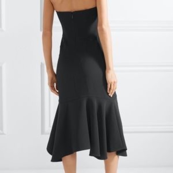 NWT - HALSTON Black Strapless Crepe Midi Flounce Dress - 0 - Picture 2 of 15